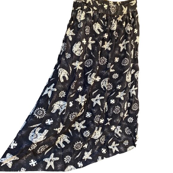 Vintage Campus Casuals of California Black Elephant Print Maxi Pockets Skirt Siz - Picture 2 of 9
